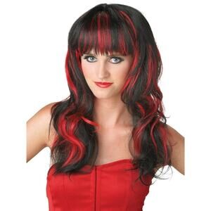 Black Red Long Curly Wig Women Vamp Cosplay Halloween Costume Party Hair